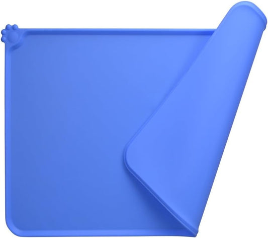 Dog Food Mat, Silicone Dog Cat Bowl Mat, Non Slip Pet Feeding Mat Waterproof Dog Placemat for Small Animals (18.5"X11.8", Blue)