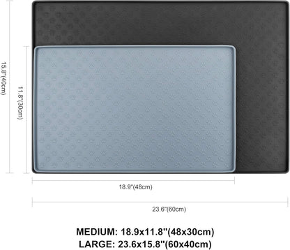 Cat & Dog Food Mat, Sillicone Waterproof Pet Bowl Placement Tray to Stop Food Spills and Water Messes Out to Floor (M: 18.9X11.8In, Grey)